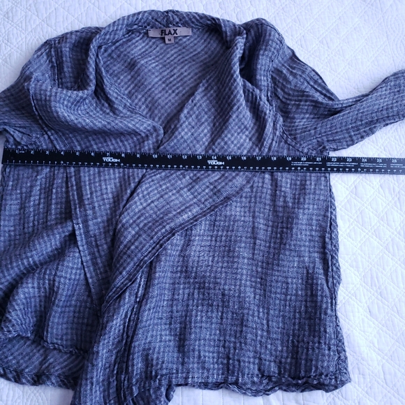 Medium Flax Sheer Linen Blouse Buttoned Deep V Neck Gray Gauzy - Picture 8 of 10